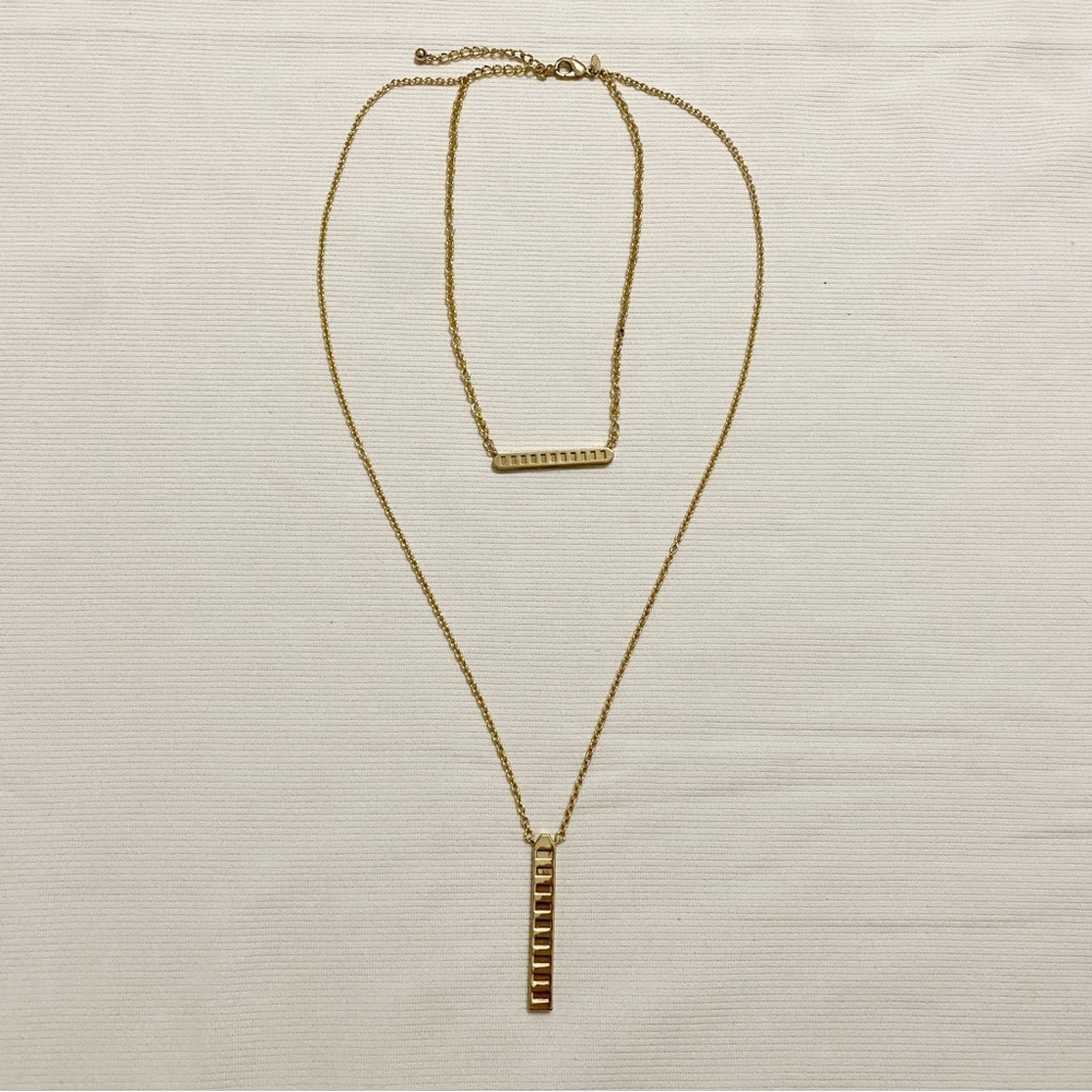 Chico’s Double Bar Gold Tone Layered Chain Necklace